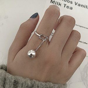 STERLING SILVER BALL CHARM ADJUSTABLE RING